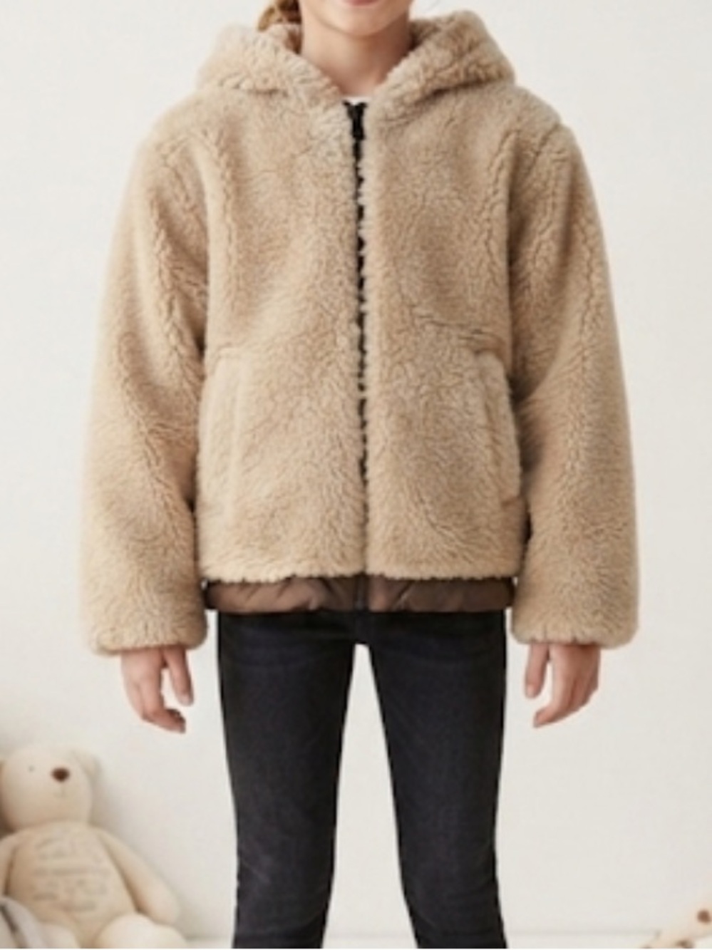 ZARA Girls Teddy Jacket Beige Hooded Size 9